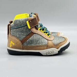 Plae Shoes Kids 8 Brown Leather Kaiden Waterproof High Top Strap Lace Sneakers